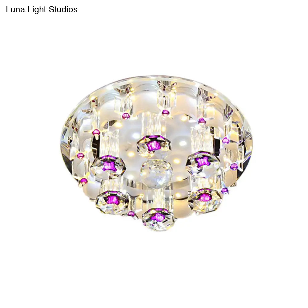 Pink Led Flushmount Ceiling Light With Crystal Accents And Warm/White Glow