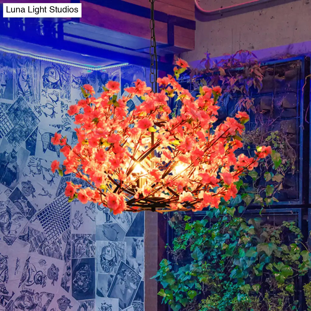 Pink Led Pendant Chandelier Light - Industrial Peach Blossom Design Ideal For Restaurants 3 Lights