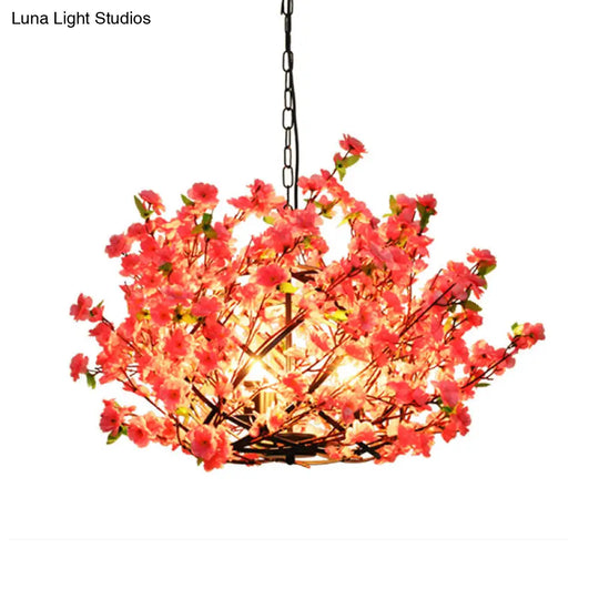 Pink Led Pendant Chandelier Light - Industrial Peach Blossom Design Ideal For Restaurants 3 Lights