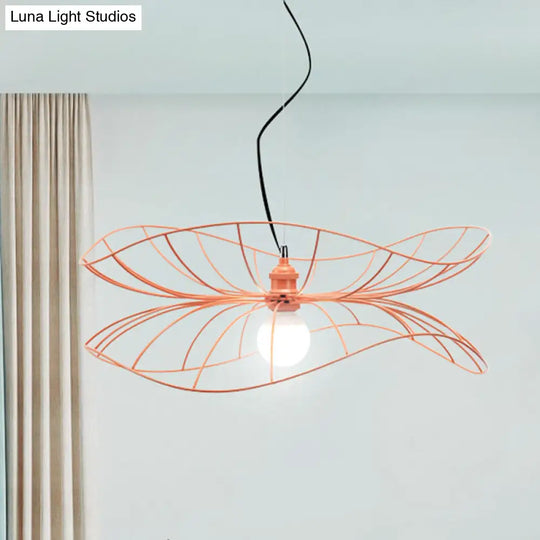 Contemporary Pink Lotus Pendant Light For Dining Room Or Hotel - 1 Iron Hanging Lamp