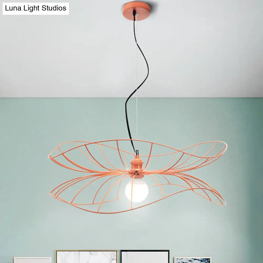 Contemporary Pink Lotus Pendant Light For Dining Room Or Hotel - 1 Iron Hanging Lamp