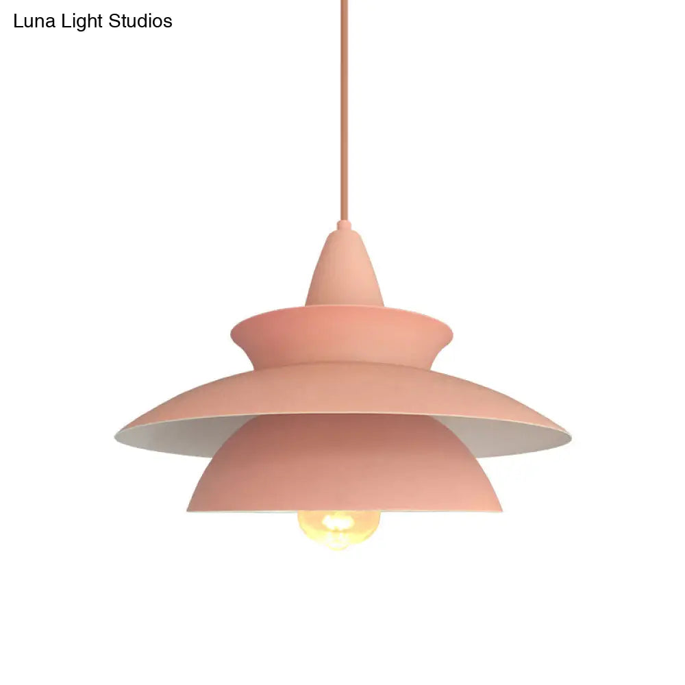 Pink Macaron Iron Hanging Pendant Ceiling Lamp - 3 Layers 1-Light Ideal For Table Decor