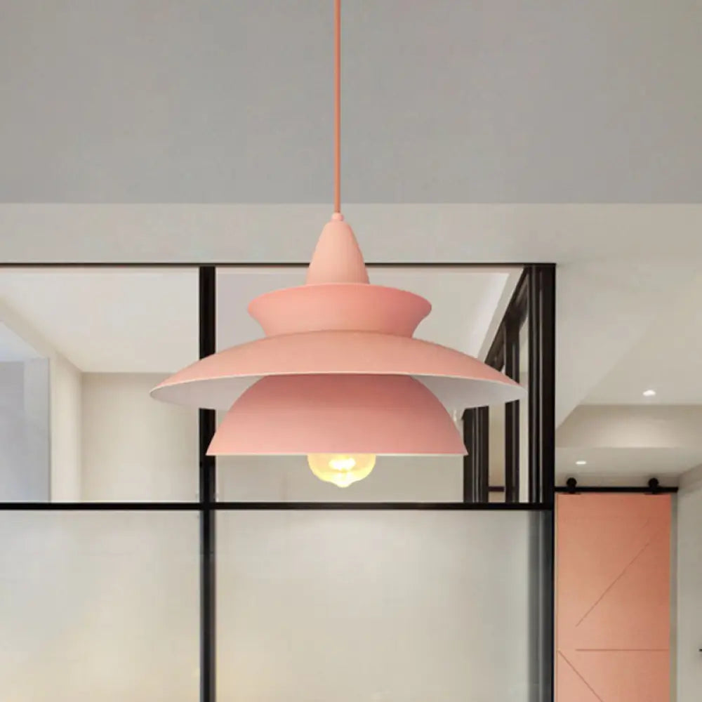 Pink Macaron Iron Hanging Pendant Ceiling Lamp - 3 Layers 1-Light Ideal For Table Decor