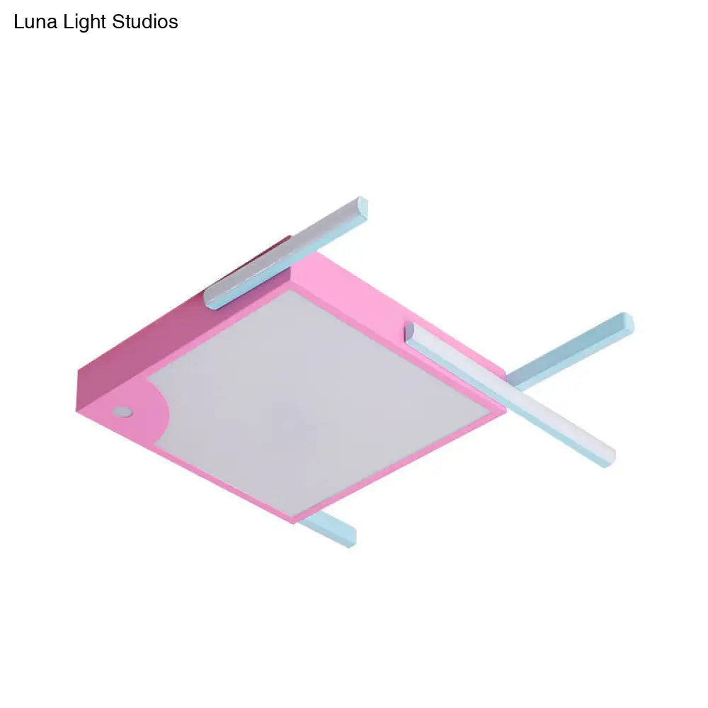 Pink Minimalist Led Ceiling Flush With Linear Design And White/Warm Light