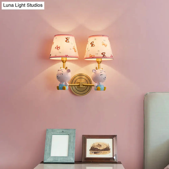 Pink Modern Wall Light With Sheep For Kids Bedroom - Empire Shade Fabric Fixture