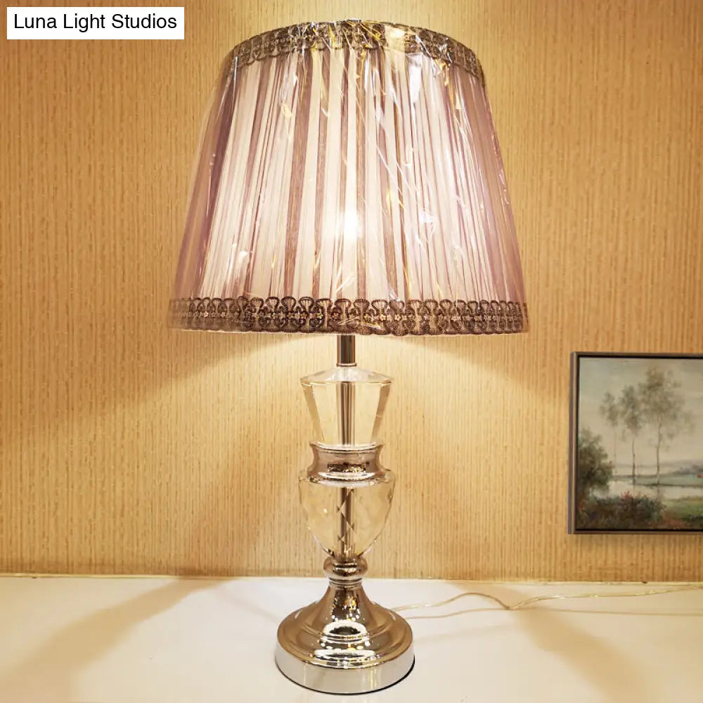 Pink Nordic Curvy Table Lamp With Faceted Crystal Shade - Elegant Desk Light