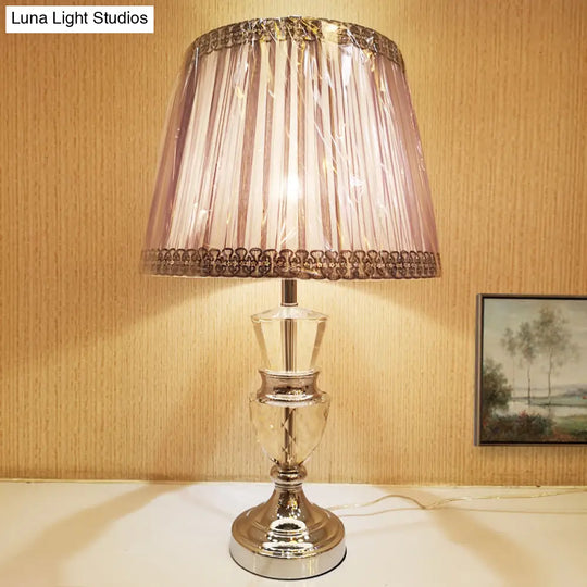 Pink Nordic Curvy Table Lamp With Faceted Crystal Shade - Elegant Desk Light