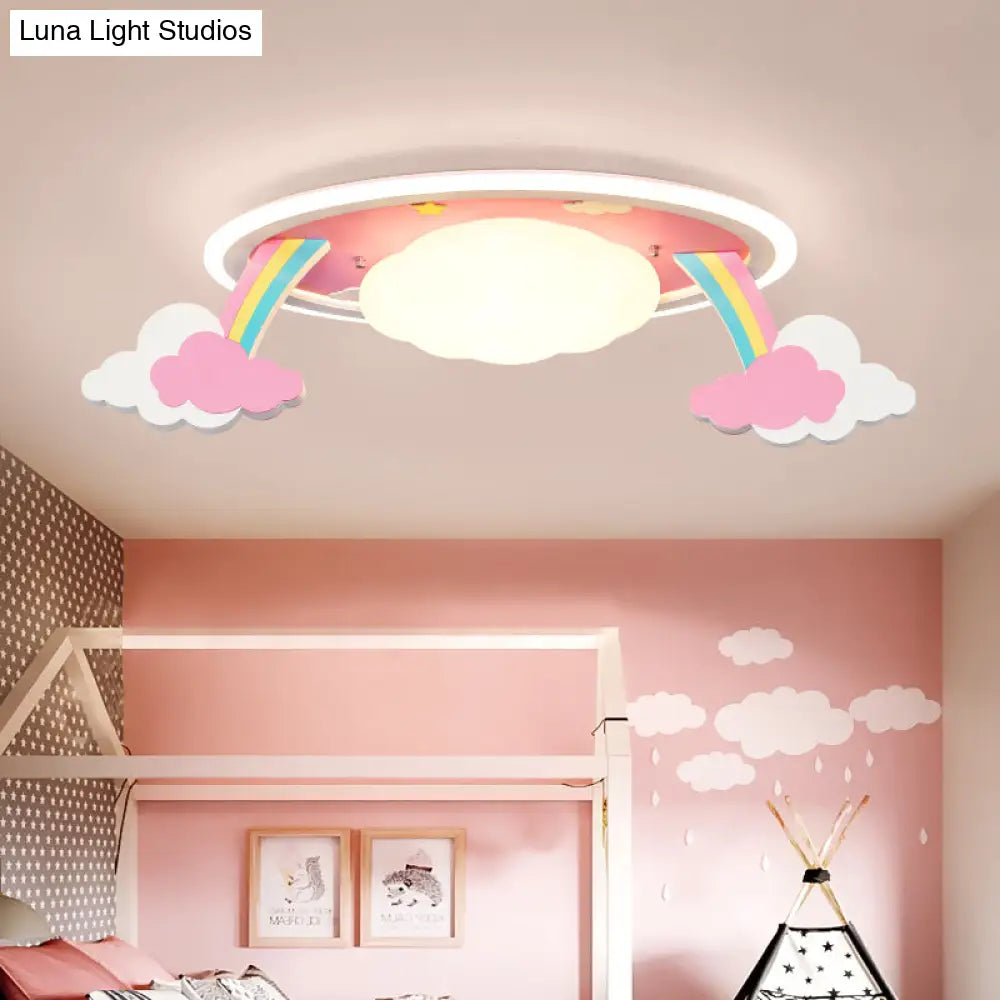 Pink Rainbow Cartoon Led Ceiling Light With Acrylic Shade - Oval Flush Mount