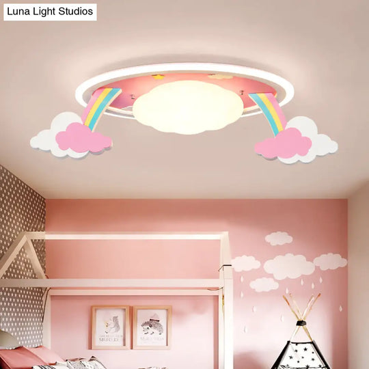 Pink Rainbow Cartoon Led Ceiling Light With Acrylic Shade - Oval Flush Mount