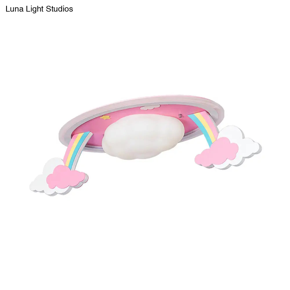 Pink Rainbow Cartoon Led Ceiling Light With Acrylic Shade - Oval Flush Mount