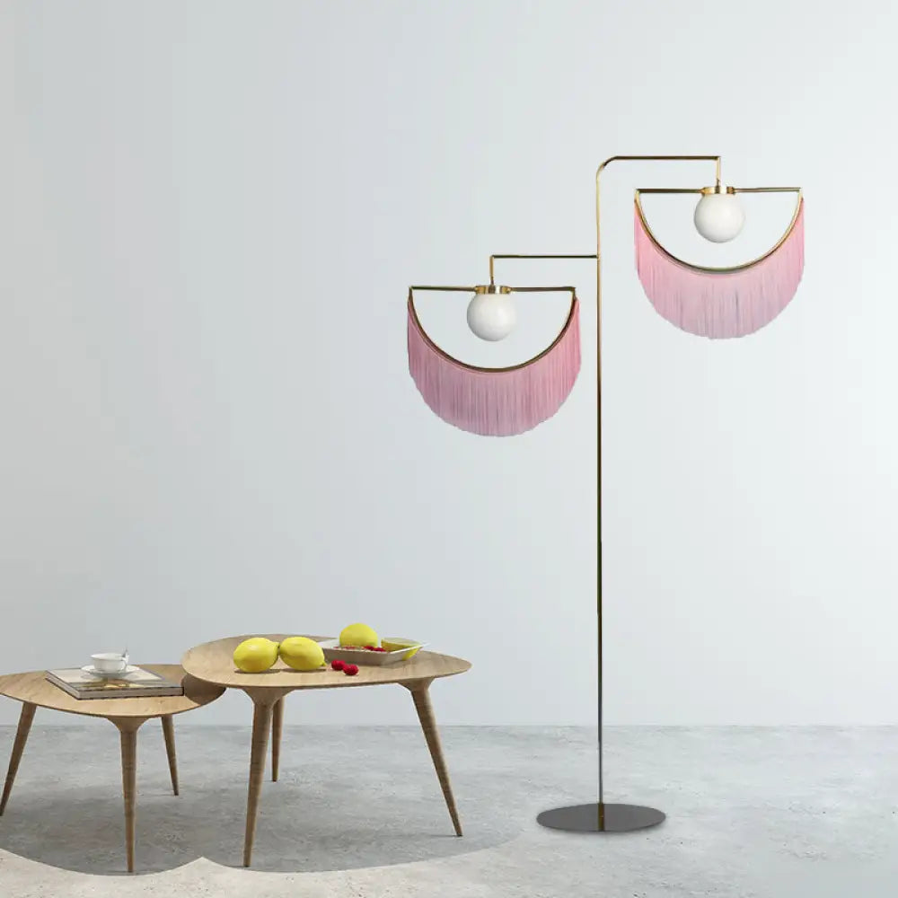 Pink Sun And Moon Reading Floor Lamp: Simplicity 2-Bulb Metal Stand For Bedroom