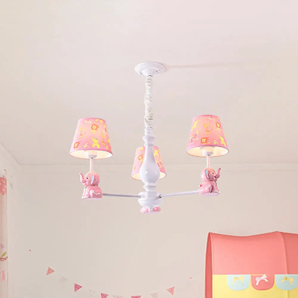 Pink Tapered Shade Elephant Metal Pendant Chandelier For Game Room 3 /