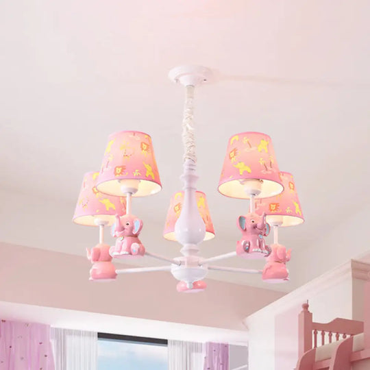 Pink Tapered Shade Elephant Metal Pendant Chandelier For Game Room 5 /