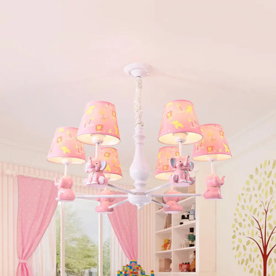 Pink Tapered Shade Elephant Metal Pendant Chandelier For Game Room 6 /