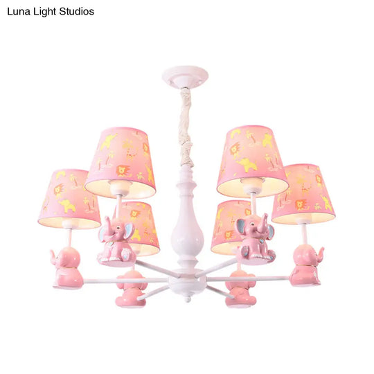 Pink Tapered Shade Elephant Metal Pendant Chandelier For Game Room