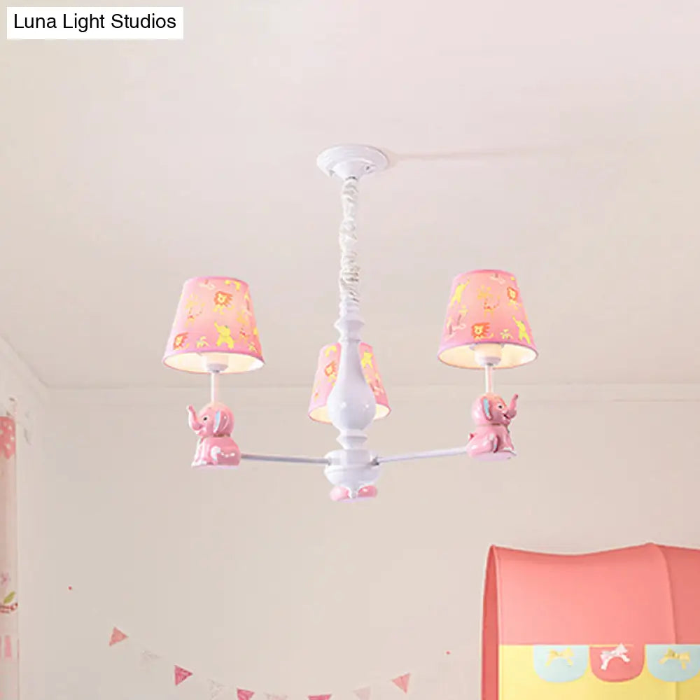 Pink Tapered Shade Elephant Metal Pendant Chandelier For Game Room