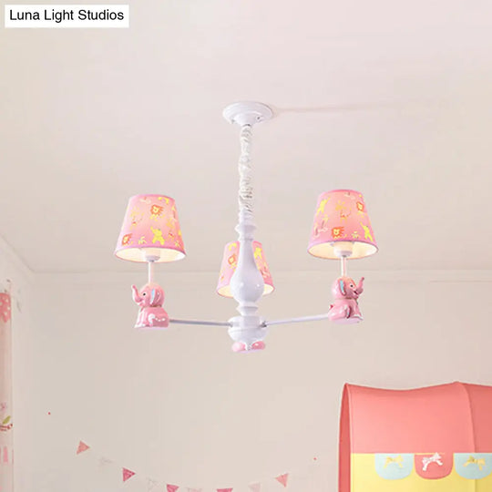 Pink Tapered Shade Elephant Metal Pendant Chandelier For Game Room