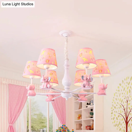 Pink Tapered Shade Elephant Metal Pendant Chandelier For Game Room