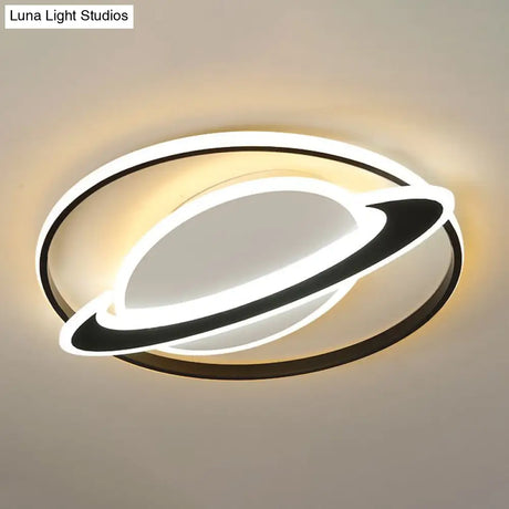 Planet Kids Bedroom Flushmount Lighting Black Led Ceiling Light / 16.5 Remote Control Stepless
