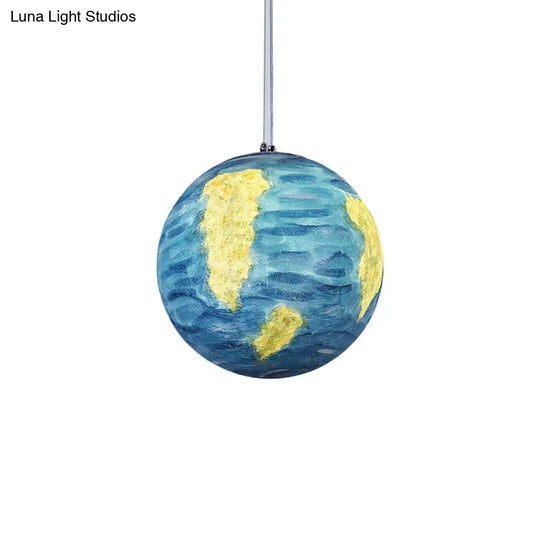 Planet Resin Dining Pendant Lamp - Creative Yellow/Orange/Blue Lighting Fixture