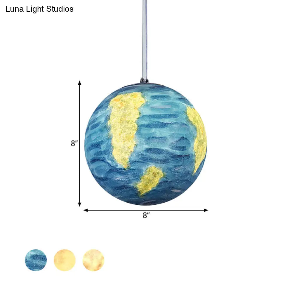 Planet Resin Dining Pendant Lamp - Creative Yellow/Orange/Blue Lighting Fixture