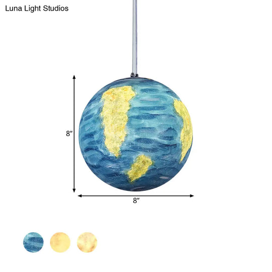 Planet Resin Dining Pendant Lamp - Creative Yellow/Orange/Blue Lighting Fixture