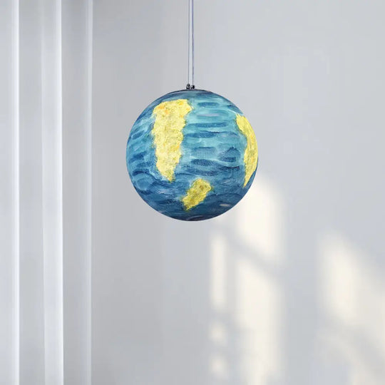 Planet Resin Dining Pendant Lamp - Creative Yellow/Orange/Blue Lighting Fixture Blue