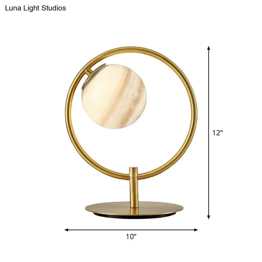 Planet Table Lamp: Nordic Gold Finish Stained Glass Night Light With Metal Ring