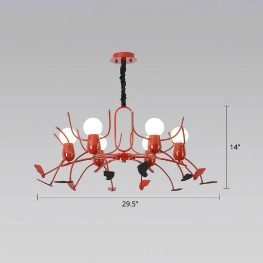 Playful Red Stick-Man Kids Room Chandelier Cartoon Metal Hanging Light Fixture 6 /