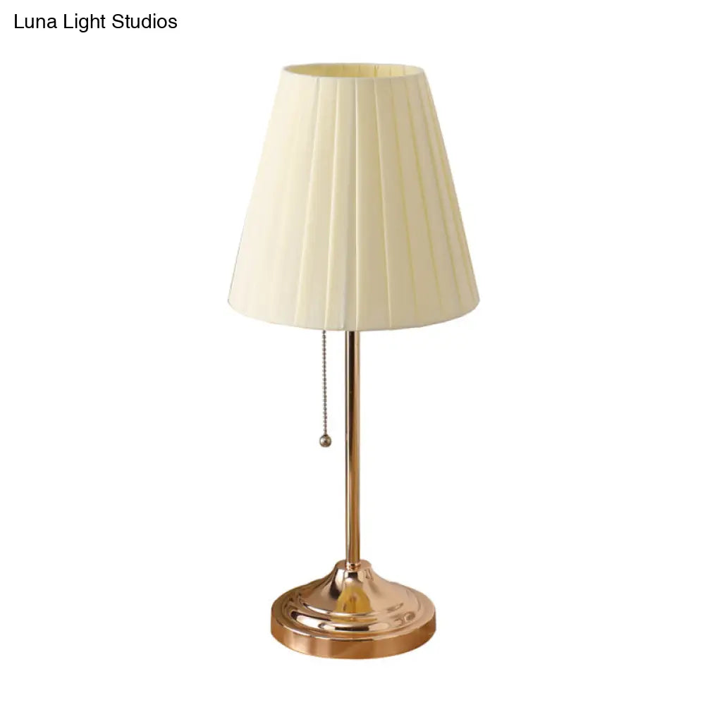 Pleated Empire Shade Table Lamp With Pull Chain - Elegant Bedroom Nightstand Light