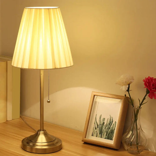 Pleated Empire Shade Table Lamp With Pull Chain - Elegant Bedroom Nightstand Light Bronze / A