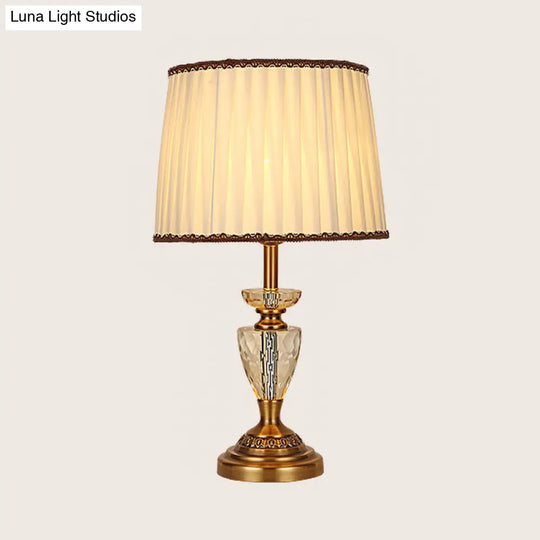 Pleated Fabric Modernist Table Lamp With Metallic Base - Beige 1 Bulb