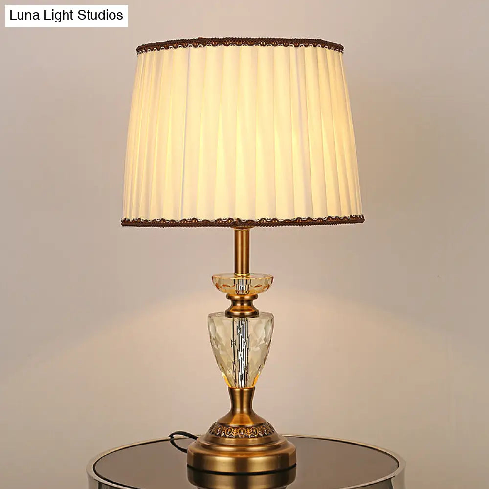 Pleated Fabric Modernist Table Lamp With Metallic Base - Beige 1 Bulb