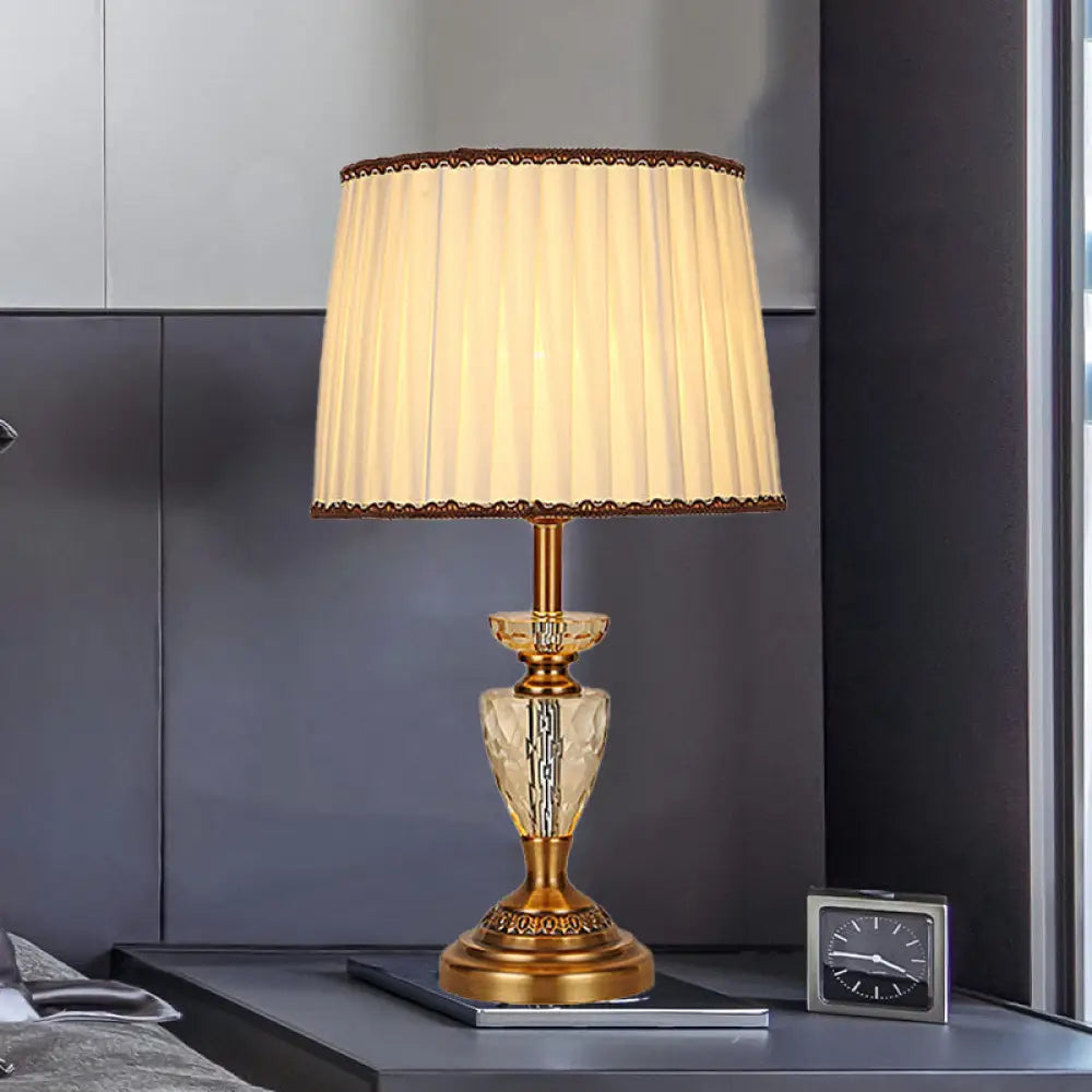 Pleated Fabric Modernist Table Lamp With Metallic Base - Beige 1 Bulb