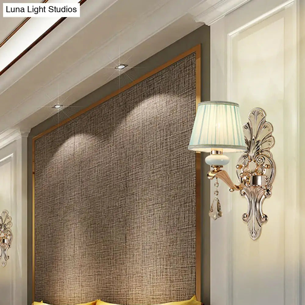 Pleated Fabric Wall Lamp In Antiqued Gold For Elegant Living Room Lighting