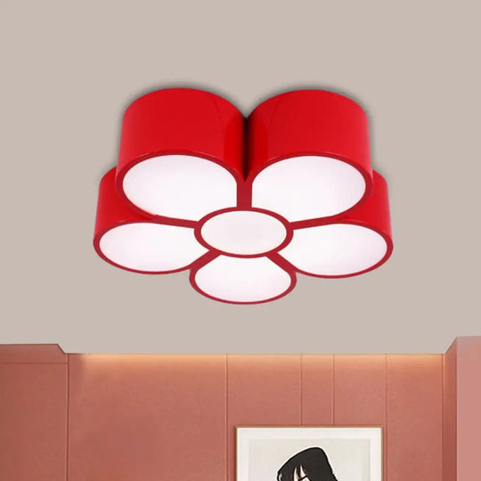 Plum Blossom Led Flushmount Lighting For Kids’ Kindergarten Ceiling - Red/Yellow/Blue Red