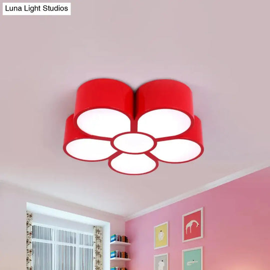 Plum Blossom Led Flushmount Lighting For Kids Kindergarten Ceiling - Red/Yellow/Blue