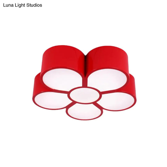 Plum Blossom Led Flushmount Lighting For Kids’ Kindergarten Ceiling - Red/Yellow/Blue