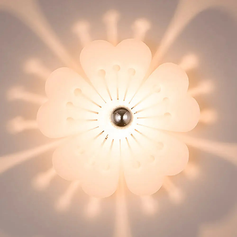 Plum Blossom Wall Light: Modern Acrylic Sconce Lamp For Girls Bedroom & Kindergarten White