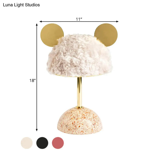 Plush Fabric Bear Table Lamp - Kids Style Pink/Dark Green/Light Pink Dome Terrazzo Base Nightstand