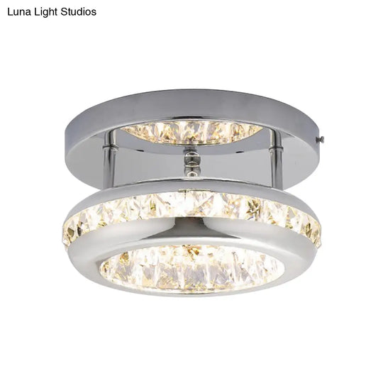 Polished Chrome Donut Ceiling Lamp With Simple Crystal Led Flush Mount Fixture In Warm/White Light