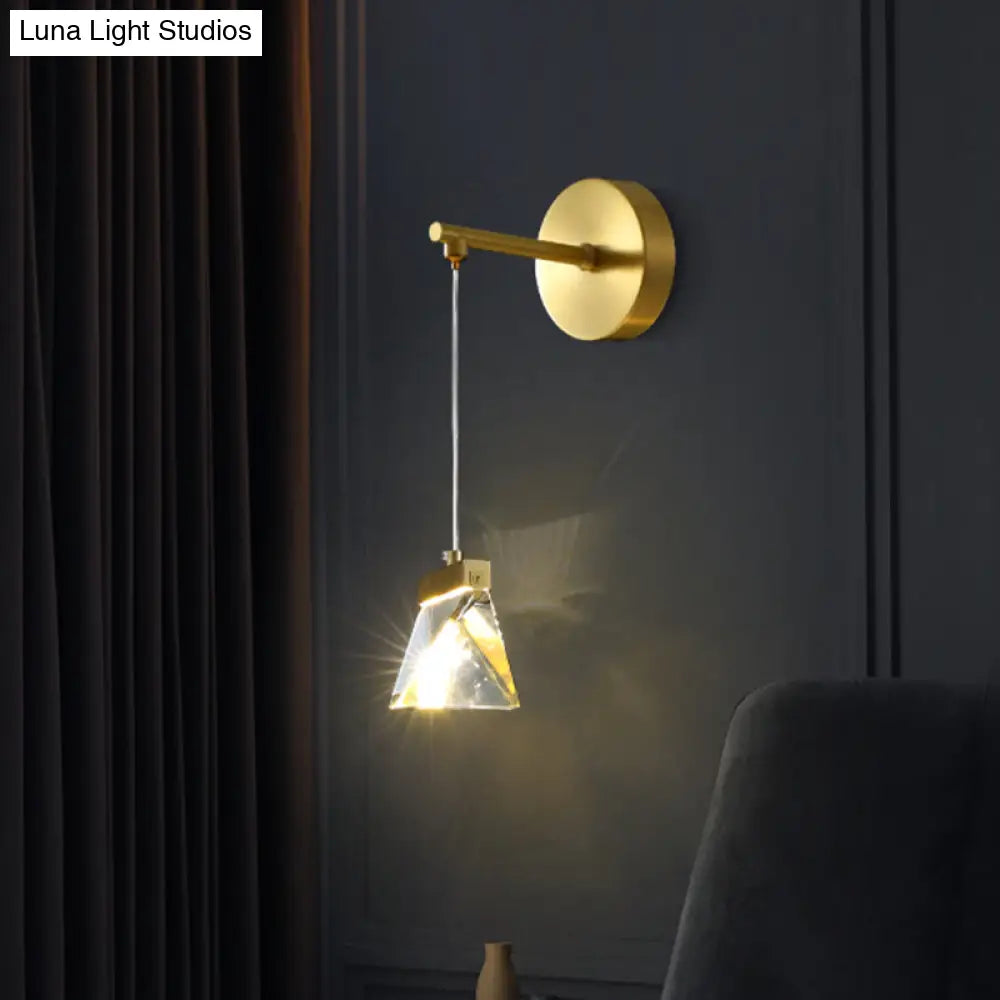 Polyhedron Led Gold Pendant Light - Contemporary Clear Crystal Block Wall Lamp