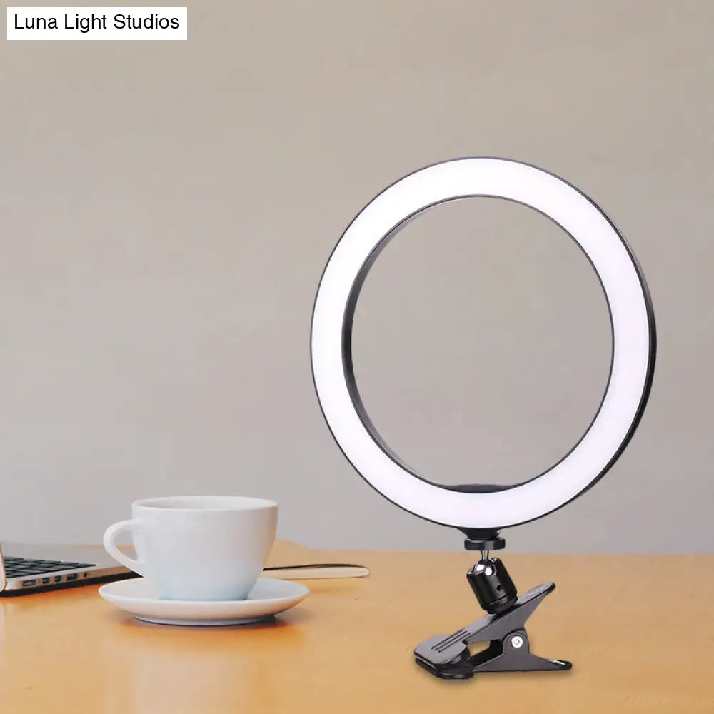 Portable Black Circle Clip-On Vanity Light Mobile Phone Holder With Led Fill Lamp (6/8 Dia)