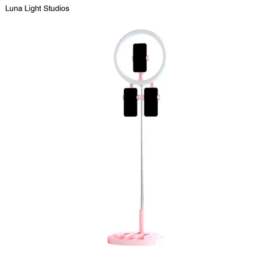 Portable Circular Led Makeup Light With Usb Port - Metal Phone Holder In Black/White/Pink