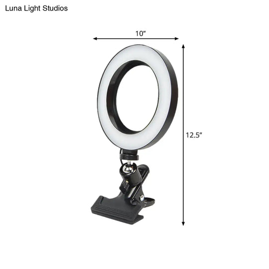 Portable Led Mirror Light With Black Clip-On Metal Shade For Mobile Phone Support