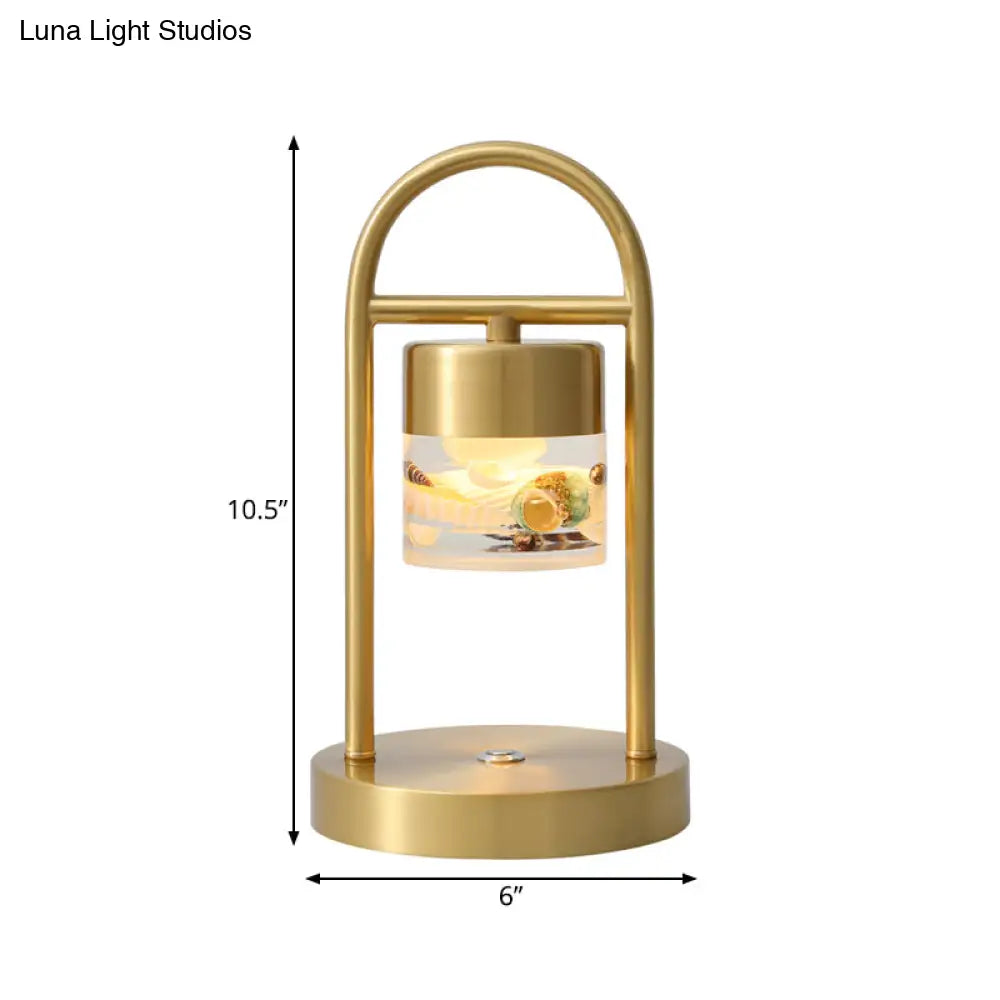 Portable Touch Table Lamp: Retro Cylinder Design With Acrylic Brass Led Night Light Handle And