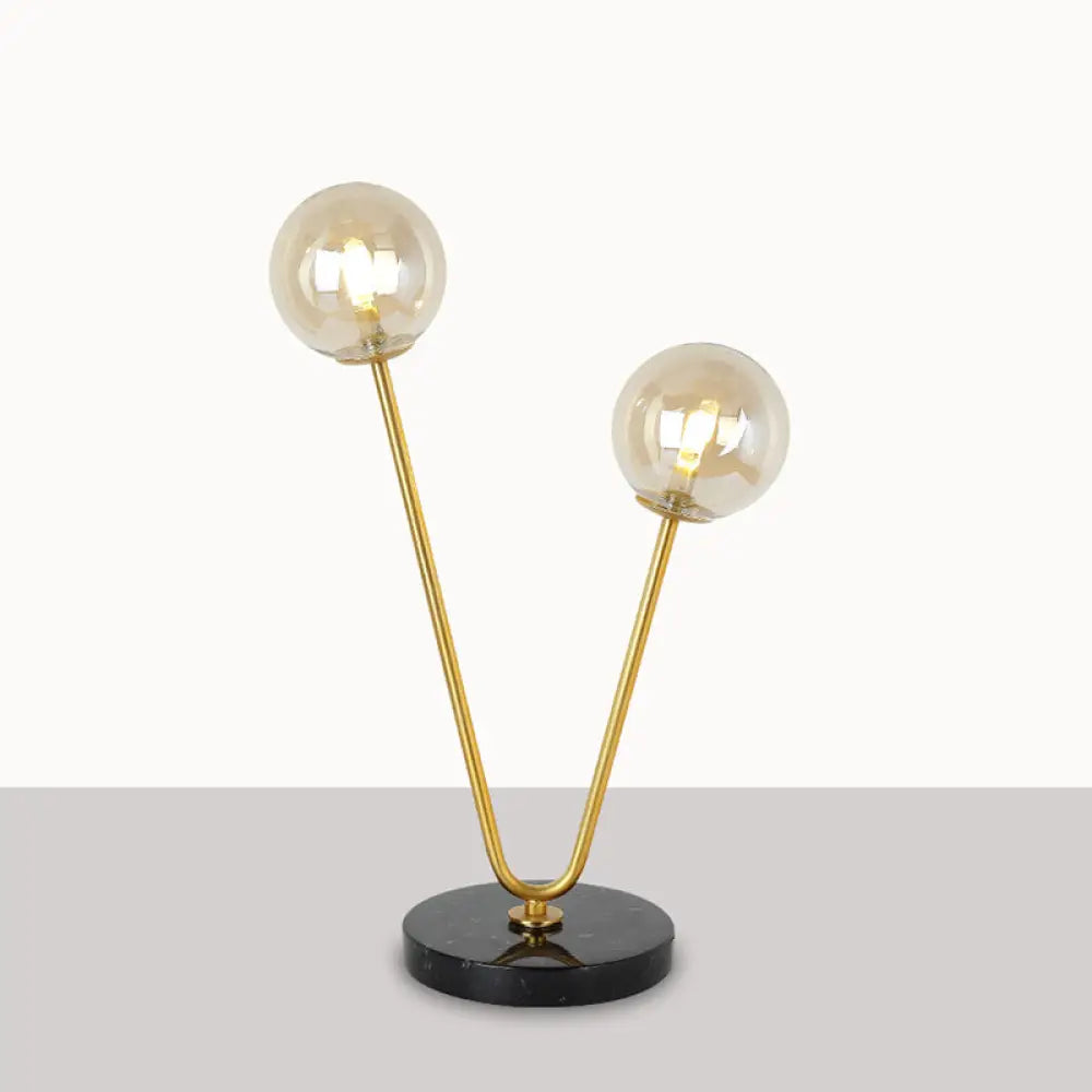 Post-Modern Black And Gold Bedroom Table Lamp With Amber Glass Shades (Set Of 2) Black-Gold