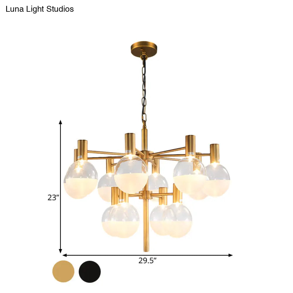 Post-Modern Black/Gold 2-Tier Chandelier: Clear Glass Led 9/12 Lights + Ceiling Lamp