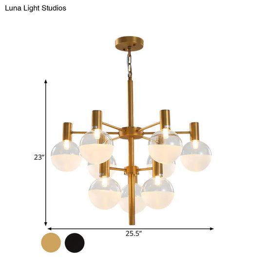 Post-Modern Black/Gold 2-Tier Chandelier: Clear Glass Led 9/12 Lights + Ceiling Lamp