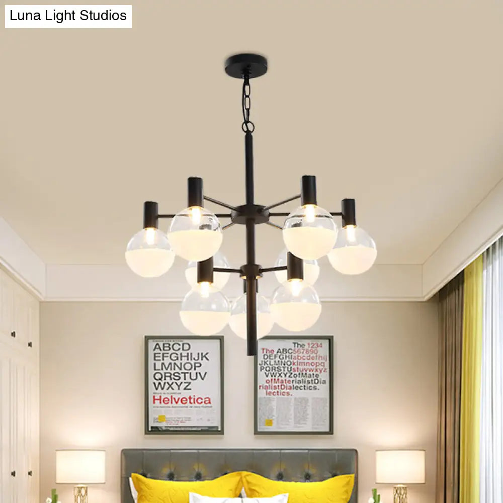 Post-Modern Black/Gold 2-Tier Chandelier: Clear Glass Led 9/12 Lights + Ceiling Lamp